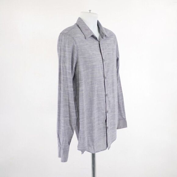 Calvin Klein Medium Heather Gray Cotton Stretch Collared Dress Shirt - Picture 7 of 11